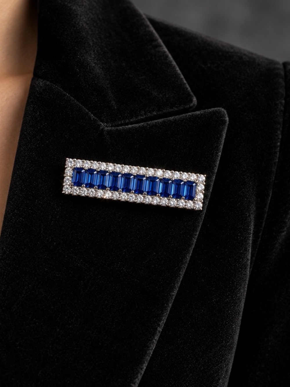 Vintage Sapphire Baguette Rhinestone Bar Brooch Statement Pin-Women’s Jewelry
